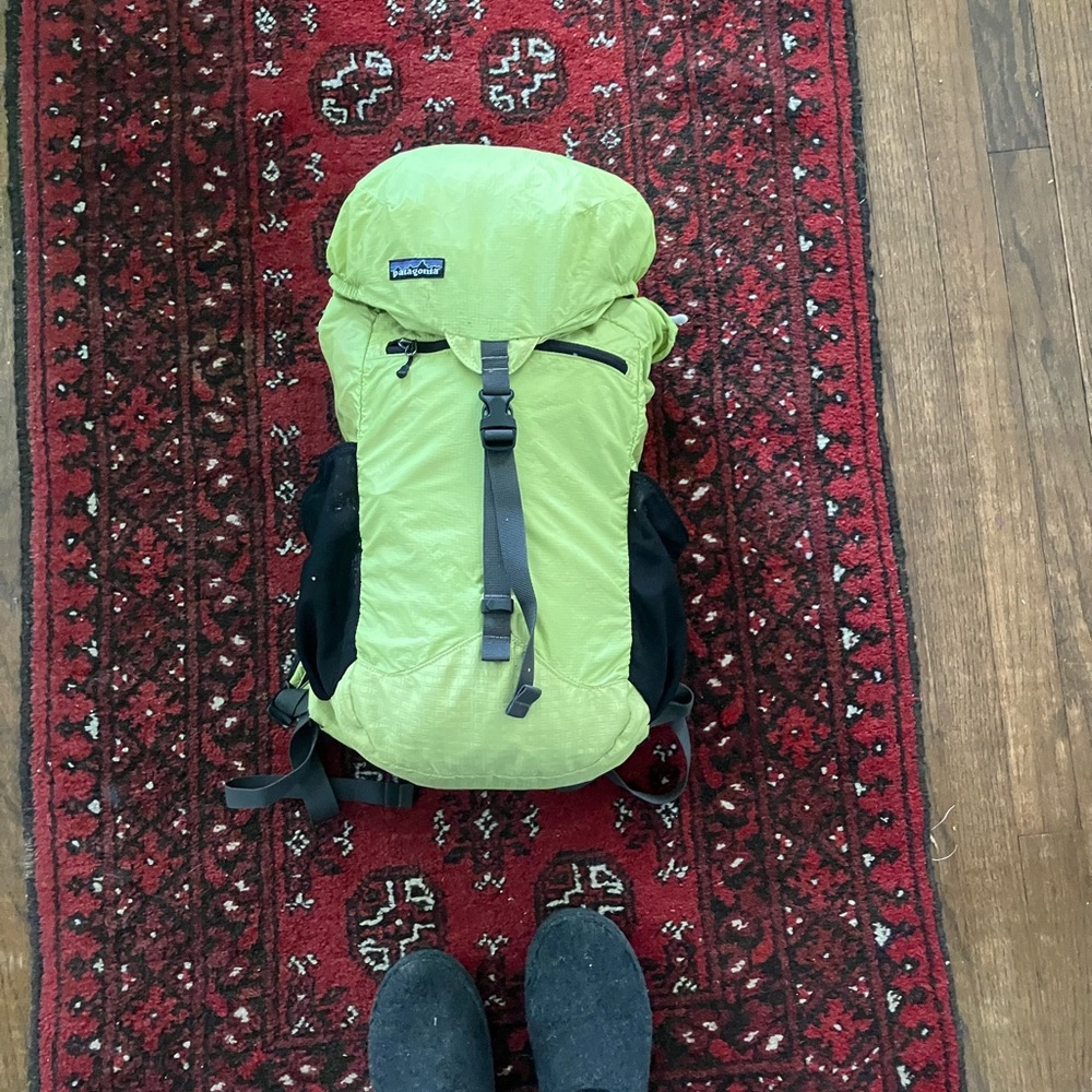 Lighweight stuffable Patagonia Lime and Black Hiking Backpack